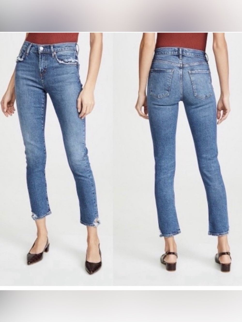 AGOLDE Toni Mid Rise Slim Straight Jeans Size 24 Distressed Raw Hem Blue